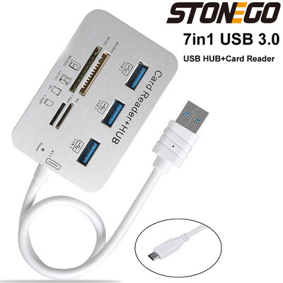 STONEGO 7-u-1 čitač kartica s 3 priključka USB 3.0, ugrađenim MS,Micro SD,SD/MMC,M2,TF utorima za kartice, adapterom od ABS aluminijske legure