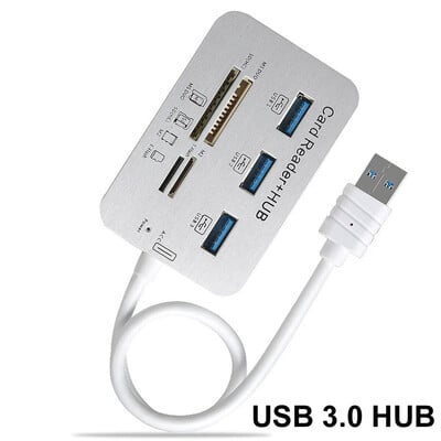 Čítačka kariet STONEGO 7 v 1 s 3 portami USB 3.0, vstavanými slotmi pre karty MS, Micro SD, SD/MMC, M2, TF, adaptérom z ABS hliníkovej zliatiny