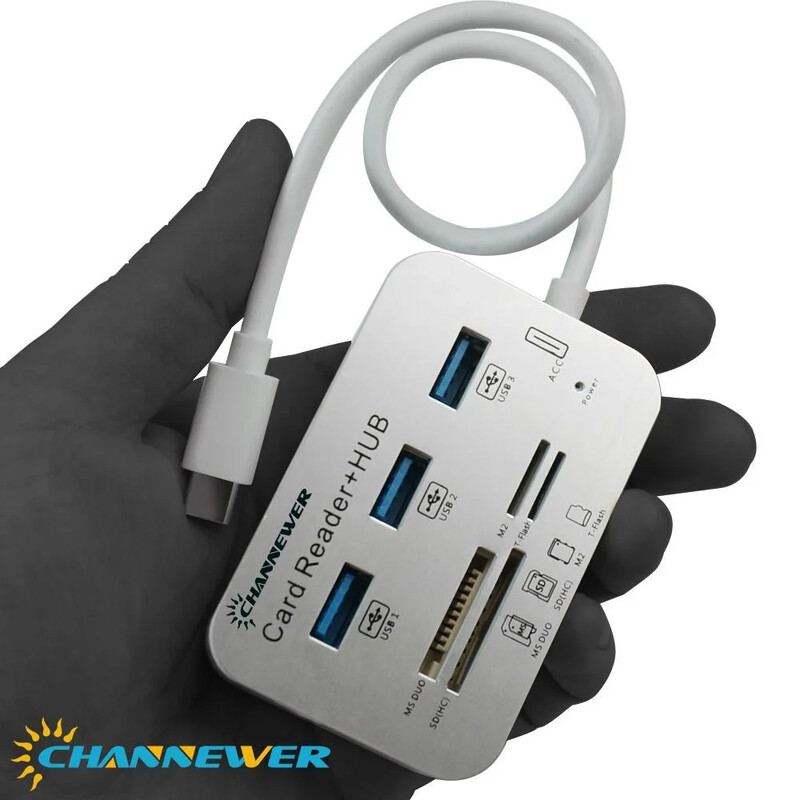 Čítačka kariet STONEGO 7 v 1 s 3 portami USB 3.0, vstavanými slotmi pre karty MS, Micro SD, SD/MMC, M2, TF, adaptérom z ABS hliníkovej zliatiny