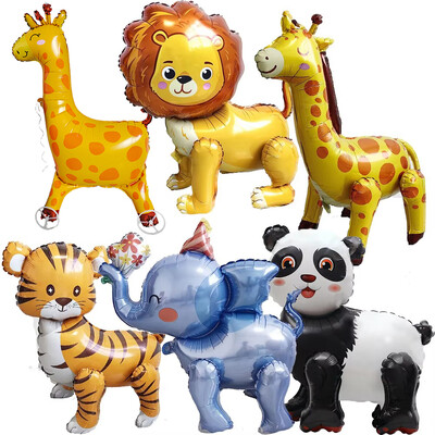 Sétáló felfújható oroszlán zsiráf lufi Panda elefánt tigris szafari állat léggömb gyerekek dzsungel állat baba zuhany dekoráció