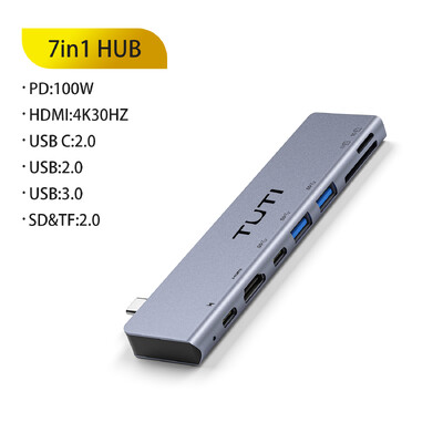 TUTI USB HUB USBC prie USB 3.0 SD/TF kortelių skaitytuvas USB Aapter PD 100W greito įkrovimo Įkrovimo TypeC HUB skirstytuvas, skirtas Macbook Pro Samsung