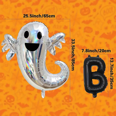 Strieborný laserový balón s písmenom Ghost BOO, 5-dielna sada hliníkových fóliových balónov s témou duchov na Halloween