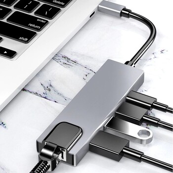 Διανομέας σταθμού σύνδεσης USB C 5 σε 1 Type-C Thunderbolt3 σε 4K HD Οθόνη USB 3.0 100 Mbps Ethernet RJ45 LAN PD Charging Port Splitter