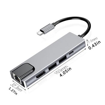 Διανομέας σταθμού σύνδεσης USB C 5 σε 1 Type-C Thunderbolt3 σε 4K HD Οθόνη USB 3.0 100 Mbps Ethernet RJ45 LAN PD Charging Port Splitter