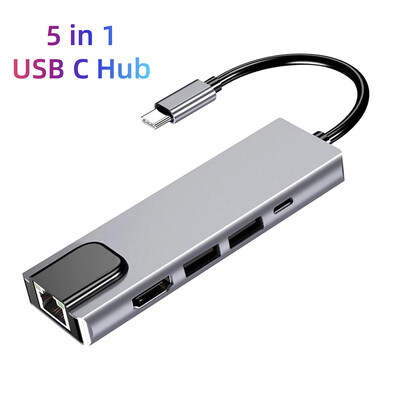 USB C 5u1 priključna stanica Hub Type-C Thunderbolt3 na 4K HD zaslon USB 3.0 100 Mbps Ethernet RJ45 LAN PD razdjelnik priključka za punjenje