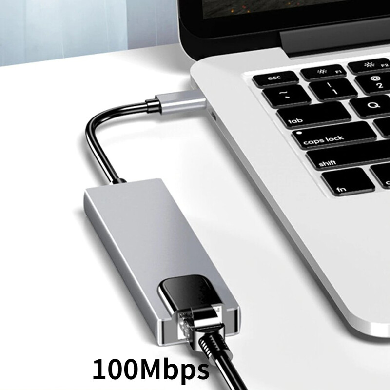 Dokovacia stanica USB C 5v1 Hub s portom Thunderbolt3 typu C na 4K HD displej, USB 3.0, 100 Mbps Ethernet, RJ45, LAN, PD, rozbočovač nabíjacích portov