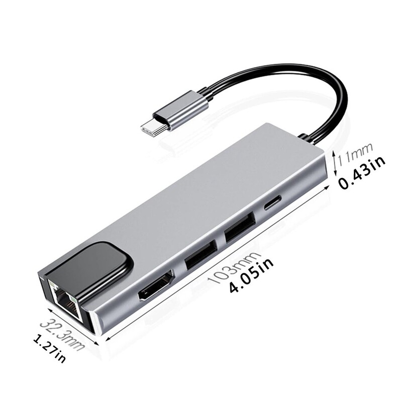 Dokovacia stanica USB C 5v1 Hub s portom Thunderbolt3 typu C na 4K HD displej, USB 3.0, 100 Mbps Ethernet, RJ45, LAN, PD, rozbočovač nabíjacích portov