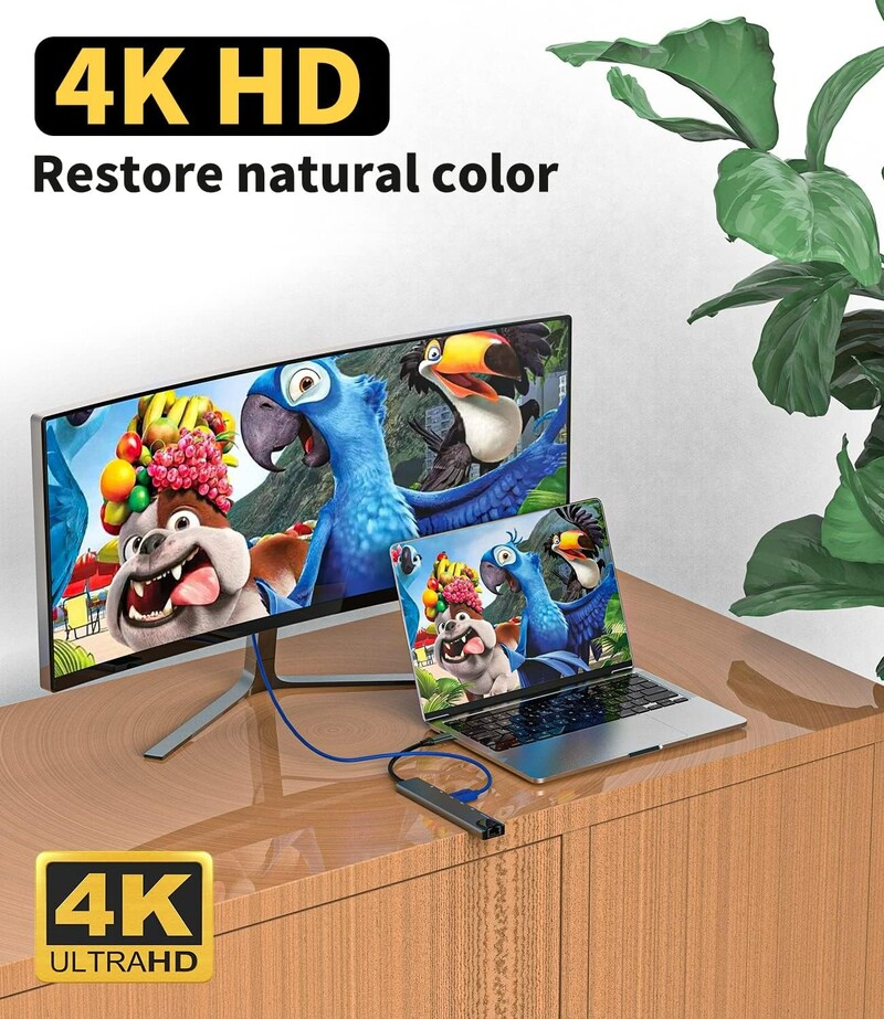 Dokovacia stanica USB C 5v1 Hub s portom Thunderbolt3 typu C na 4K HD displej, USB 3.0, 100 Mbps Ethernet, RJ45, LAN, PD, rozbočovač nabíjacích portov