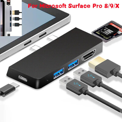 „6-in-1“ USB 3.0 prijungimo stotis, skirta „Microsoft Surface Pro8 Pro9 ProX Type-c“ prievadas SD/TF kortelių skaitytuvo adapterio šakotuvas, suderinamas su HDMI