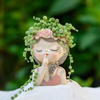 Fairy Succulents Planters Γλάστρες Κάκτος Φυτό Γλαστράκι Lovely Girl Head Bonsai Planter Γλάστρες Διακοσμητικά τραπεζιού με τρύπα αποστράγγισης