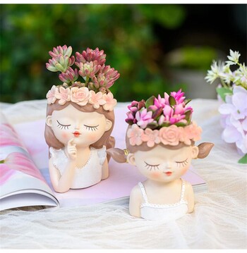 Fairy Succulents Planters Γλάστρες Κάκτος Φυτό Γλαστράκι Lovely Girl Head Bonsai Planter Γλάστρες Διακοσμητικά τραπεζιού με τρύπα αποστράγγισης