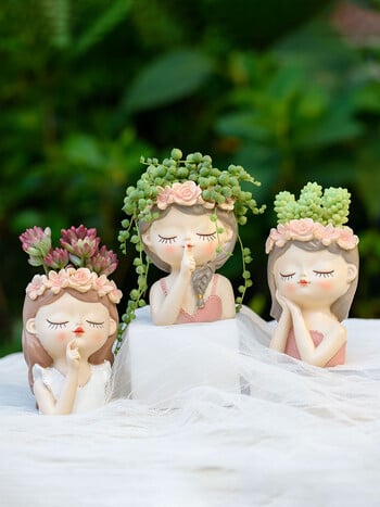 Fairy Succulents Planters Γλάστρες Κάκτος Φυτό Γλαστράκι Lovely Girl Head Bonsai Planter Γλάστρες Διακοσμητικά τραπεζιού με τρύπα αποστράγγισης