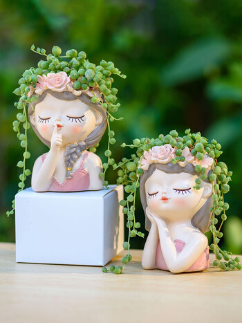 Fairy Succulents Planters Γλάστρες Κάκτος Φυτό Γλαστράκι Lovely Girl Head Bonsai Planter Γλάστρες Διακοσμητικά τραπεζιού με τρύπα αποστράγγισης