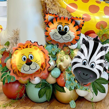 44 τμχ Animal Balloon Cream Χρώμα 40 ιντσών Number Balloons Ζούγκλα Ζώο με θέμα Διακοσμήσεις για πάρτι γενεθλίων Παιδικό ντεκόρ για παιδικό ντους