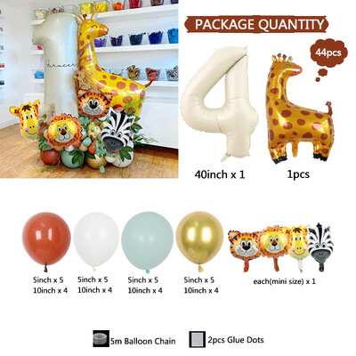 44 vnt. Gyvūnų balionų kreminės spalvos 40 colių numerio balionai Džiunglių gyvūnų tema Gimtadienio vakarėlio dekoracijos Vaikams Kūdikių dušo dekoras