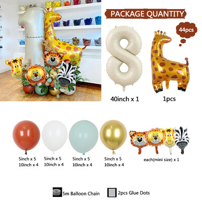 44 vnt. Gyvūnų balionų kreminės spalvos 40 colių numerio balionai Džiunglių gyvūnų tema Gimtadienio vakarėlio dekoracijos Vaikams Kūdikių dušo dekoras