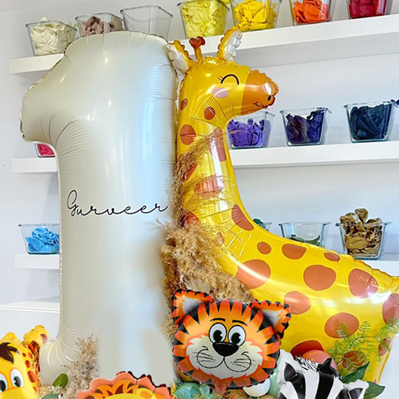 44 vnt. Gyvūnų balionų kreminės spalvos 40 colių numerio balionai Džiunglių gyvūnų tema Gimtadienio vakarėlio dekoracijos Vaikams Kūdikių dušo dekoras