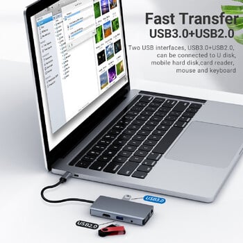 Gopala 9 порта USB C докинг станция с HDMI, VGA, 2 USB, 100W PD, Ethernet, 3.5MM за MacBook M1 M2 M3/Dell/HP/Lenovo