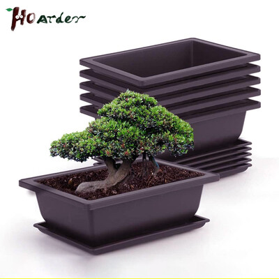 Edzőcserepek tálcás műanyag bonsai növényekkel Négyzet alakú edény virágos zamatos műanyag növénycseréphez négyzetes tálcákkal ültetőgép