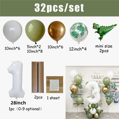 Set de baloane pentru ziua de naștere, 32 buc. Număr alb de 30 inch, cu dinozaur, junglă, pentru petrecerea de la mulți ani, decorație pentru baby shower, Jurassic World