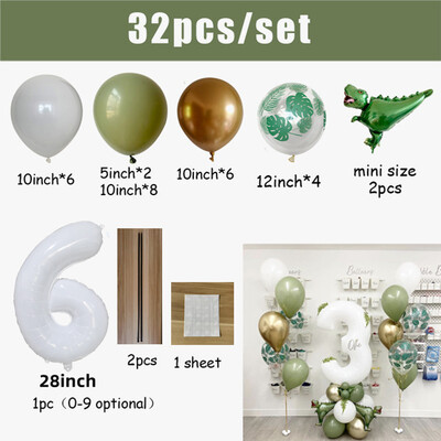 Set de baloane pentru ziua de naștere, 32 buc. Număr alb de 30 inch, cu dinozaur, junglă, pentru petrecerea de la mulți ani, decorație pentru baby shower, Jurassic World