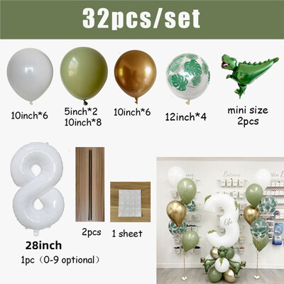 Set de baloane pentru ziua de naștere, 32 buc. Număr alb de 30 inch, cu dinozaur, junglă, pentru petrecerea de la mulți ani, decorație pentru baby shower, Jurassic World