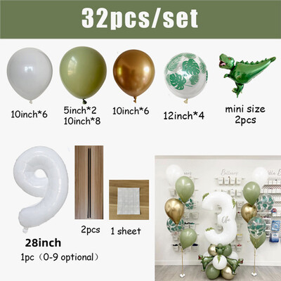 Set de baloane pentru ziua de naștere, 32 buc. Număr alb de 30 inch, cu dinozaur, junglă, pentru petrecerea de la mulți ani, decorație pentru baby shower, Jurassic World