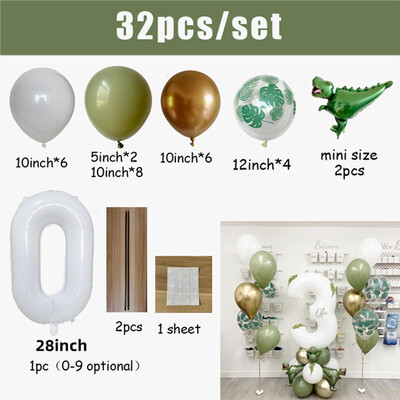 Set de baloane pentru ziua de naștere, 32 buc. Număr alb de 30 inch, cu dinozaur, junglă, pentru petrecerea de la mulți ani, decorație pentru baby shower, Jurassic World