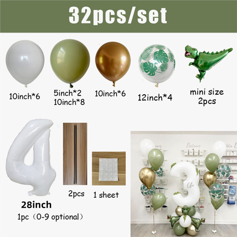 Set de baloane pentru ziua de naștere, 32 buc. Număr alb de 30 inch, cu dinozaur, junglă, pentru petrecerea de la mulți ani, decorație pentru baby shower, Jurassic World
