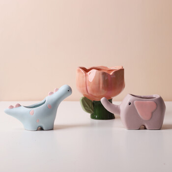 Creative Flower Shape Plant Pot κεραμικές γλάστρες για λουλούδια Cartoon Elephant Dinosaur Jucculent Pot Cute Decor Home Maceta Casa