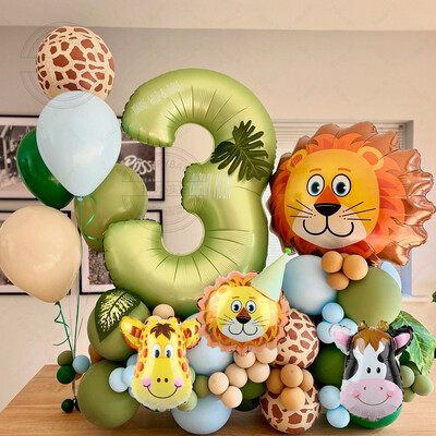 84 бр. Животни от джунглата Lion King Серия зелени стереоскопични дигитални празнични комплекти за декорация на парти за рожден ден Комплект балони
