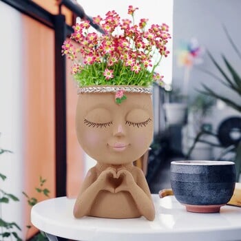 Face Flower Pot Girl Planter Figure Art Statue Στολίδι Σπίτι Ανθρώπινη Ρητίνη Διακοσμητικό Γλαστράκι με τρύπα αποστράγγισης Δώρο για εκείνη/αυτόν