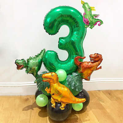21 vnt Dinozaurų balionai Žali skaitmeniniai gimtadienio temos balionai Baby Shower Džiunglių dinozaurų vakarėlio dekoracija