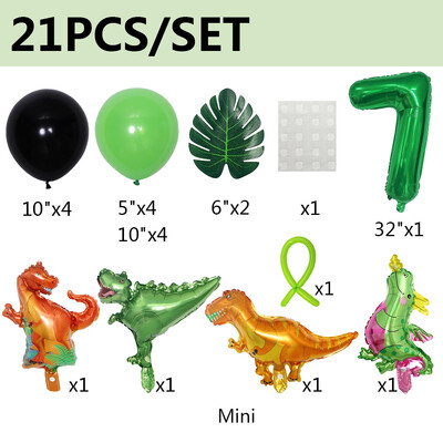 21 vnt Dinozaurų balionai Žali skaitmeniniai gimtadienio temos balionai Baby Shower Džiunglių dinozaurų vakarėlio dekoracija