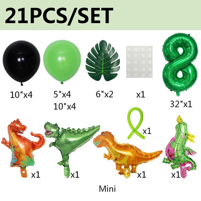 21 vnt Dinozaurų balionai Žali skaitmeniniai gimtadienio temos balionai Baby Shower Džiunglių dinozaurų vakarėlio dekoracija