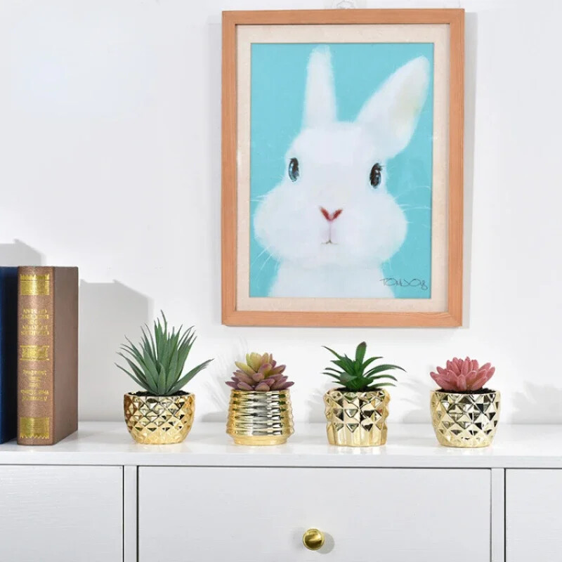 Ghiveci de flori suculente din ceramică aurie galvanizată, decor pentru acasă, ghivece horticole, ghivece creative de masă, ustensile florale