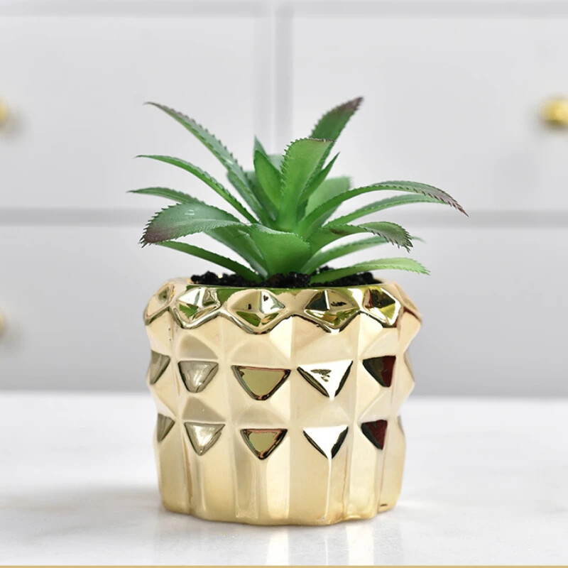 Ghiveci de flori suculente din ceramică aurie galvanizată, decor pentru acasă, ghivece horticole, ghivece creative de masă, ustensile florale