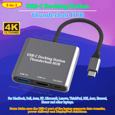 Thunderbolt HUB USB-C prijungimo stotis HDMI 4K 60HZ mobiliesiems telefonams planšetiniams kompiuteriams Apple Dell Asus HP Lenovo ThinkPad MSI Acer