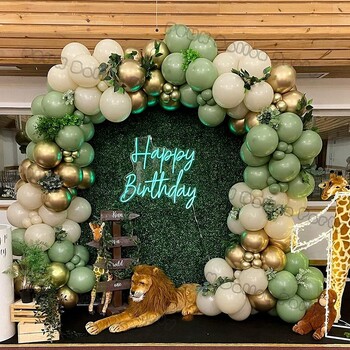 Ζούγκλα Safari Party Balloons Πράσινο μπαλόνι γιρλάντα Arch Kit Wild First Birthday Party Decor Kids Baby Shower Latex Ballon Chain