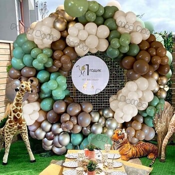 Ζούγκλα Safari Party Balloons Πράσινο μπαλόνι γιρλάντα Arch Kit Wild First Birthday Party Decor Kids Baby Shower Latex Ballon Chain