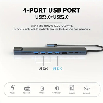 USB C хъб 4K 30Hz Type-C към HDTV Съвместим USB 3.0 адаптер 10-в-1 Тип-C хъб Докинг станция PD 100W USB C сплитер за MacBoo