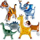 Стоящи, ходещи на колела Животни Балони Джунгла Сафари Животни Слон Тигър Жирафи Балон с форма на фолио Дива зоологическа градина Парти Декор