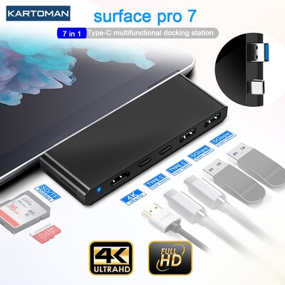 KARTOMAN USB 3.0 HUB 4K HDMI-kompatibilis Gigabit Ethernet Type C adapter TF/SD Microsoft Surface Pro 7 laptop dokkoló állomásokhoz