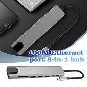 Rozširujúca dokovacia stanica 8 v 1, slot pre SD/TF kartu RJ45, prenos USB 2.0, HDMI adaptér, rýchle nabíjanie pre notebook 100 m