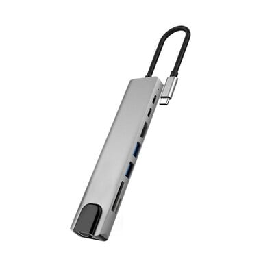 Rozširujúca dokovacia stanica 8 v 1, slot pre SD/TF kartu RJ45, prenos USB 2.0, HDMI adaptér, rýchle nabíjanie pre notebook 100 m