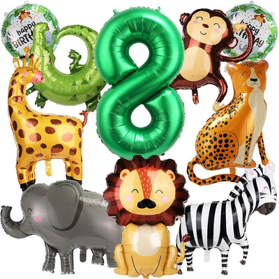 10 dzsungel vadállat léggömb, aranyos dzsungel témájú állatkerti parti kellékek majom elefánt zebra leopárdmintás krokodil zsiráf forma, születésnapi parti viseletre