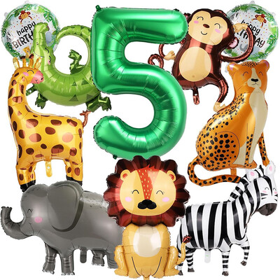 10 dzsungel vadállat léggömb, aranyos dzsungel témájú állatkerti parti kellékek majom elefánt zebra leopárdmintás krokodil zsiráf forma, születésnapi parti viseletre