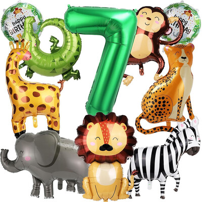 10 dzsungel vadállat léggömb, aranyos dzsungel témájú állatkerti parti kellékek majom elefánt zebra leopárdmintás krokodil zsiráf forma, születésnapi parti viseletre