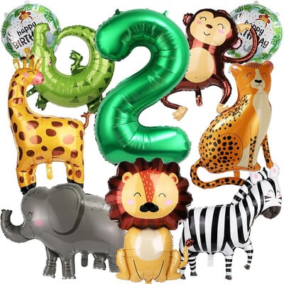 10 dzsungel vadállat léggömb, aranyos dzsungel témájú állatkerti parti kellékek majom elefánt zebra leopárdmintás krokodil zsiráf forma, születésnapi parti viseletre