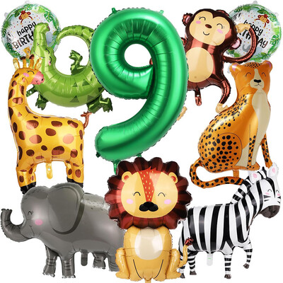 10 dzsungel vadállat léggömb, aranyos dzsungel témájú állatkerti parti kellékek majom elefánt zebra leopárdmintás krokodil zsiráf forma, születésnapi parti viseletre